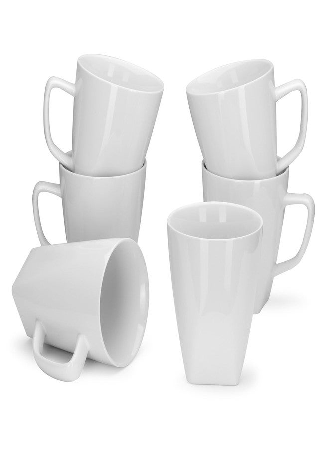 Miicol Porcelain Coffee Mugs Set of 6, Large Coffee Cups 14 oz, White Tea Cups, Ceramic Mugs for Latte, Cappuccino, Milk, Cocoa, Square Bottom, Microwave & Dishwasher Safe - Image 1